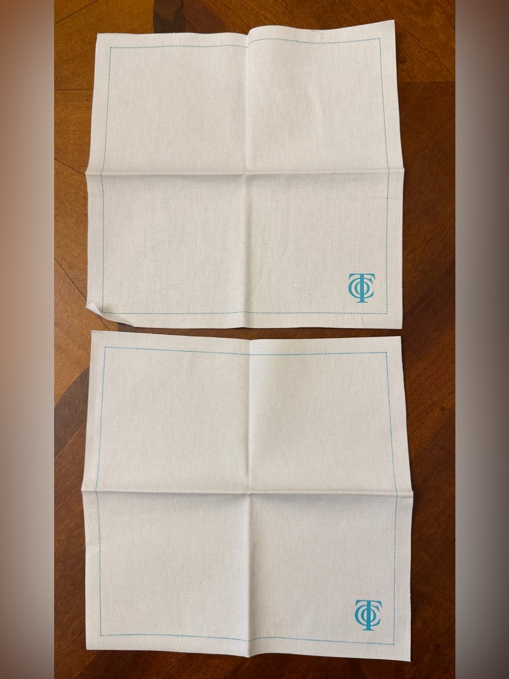 Authentic Tiffany & Co. Monogrammed Linen Cloth Squares - Set of 2